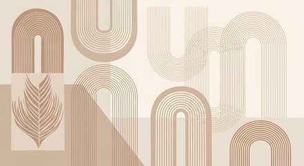 Abstract arches art deco background beige boho bohemian design illustration modern neutral pattern