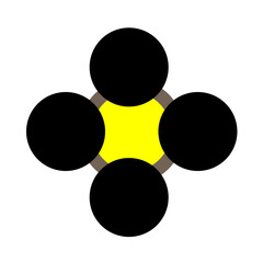Abstract icon. Yellow black shape. Four circle figure. Vector symbol element. EPS 10.