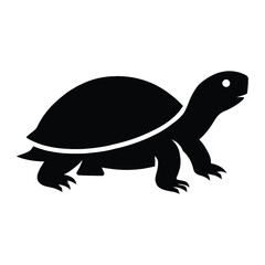 Simple black silhouette of a tortoise or turtle with its head and legs extended isolated on a white background