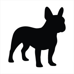 Silhouette of a French bulldog standing alertly on a white background
