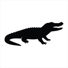 Obraz premium Silhouette of a fierce alligator with its mouth open showing sharp teeth on a white background