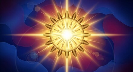 Golden Sunburst with Rays and Abstract Background
