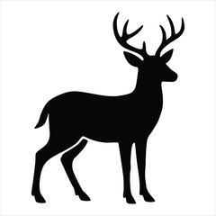 Majestic silhouette of a stag with antlers standing proudly against a white background
