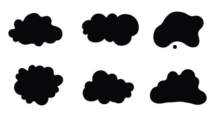 Collection of six abstract organic ink blot shapes in a black silhouette style. vector design. Silhouette vector design illustration
