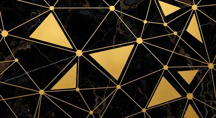 Fototapeta premium Abstract gold triangles and lines on black marble background geometric pattern design luxury art