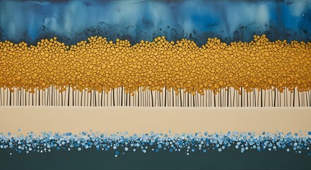 Abstract landscape painting gold trees blue sky modern art contemporary artwork wall decor design