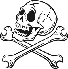 Vintage Mechanic Skull and Crossed Wrenches Vector Illustration for Automotive Repair Shop Design