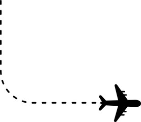 Curved and rounded dashed line forming a travel route with a plane icon at the end.