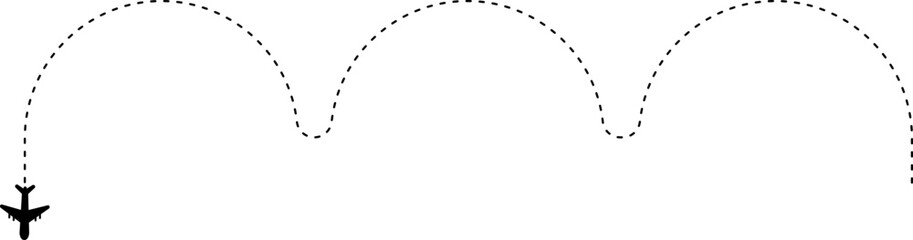 It features a dashed line path that bounces and jolts, resembling a turbulent airplane route, ideal for travel and tourism themes.