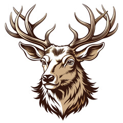 Elk Head Engraving Style White Background