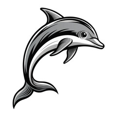 Obraz premium Engraving Style Dolphin Leaping White Background