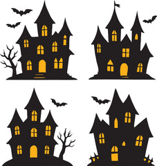 Halloween Hunted House Silhouette Collection – Ghost Vector Icons