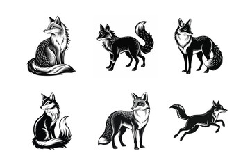 Group of fox silhouette vector illustration 