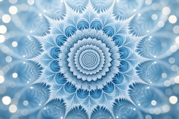 Intricate blue fractal mandala with glowing white bokeh lights and detailed geometric patterns