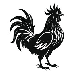 Silhouette Of A Rooster Crowing Engraving Style Format
