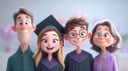 Capture the joy and pride of a family celebrating a virtual graduation ceremony, sharing in the achievement and emotional support that marks this special milestone