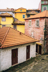 Charming Rustic Village Scene with Vibrant Colorful Buildings and Red Tiled Roofs in Quaint European Town