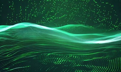 A vibrant data field of abstract green technology with flowing waves of luminous digital energy - Powered by Adobe