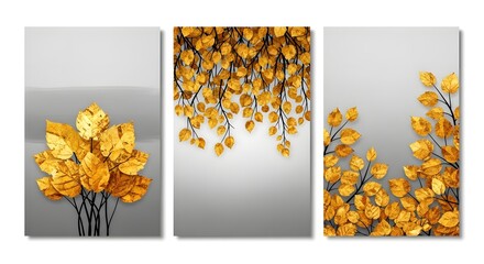 Golden leaves art print canvas wall art autumn leaves botanical art home decor modern art prints