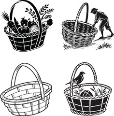 A vector illustration of lack silhouette basket with white background