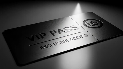 A sleek vip pass with exclusive access, rendered in a metallic style, symbolizing luxury, prestige, and privileged entry to an exclusive event or membership program