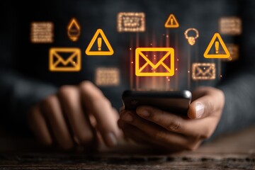Person receives multiple notification alerts on smartphone display in dark background