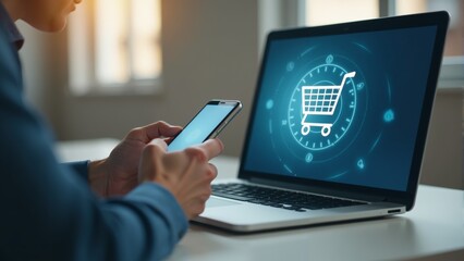 Engaging in online shopping while connecting through a smartphone in a modern workspace environment