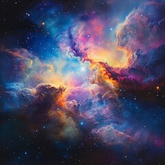 Fototapeta premium Colorful Cosmic Nebula Against Starry Background in Deep Space