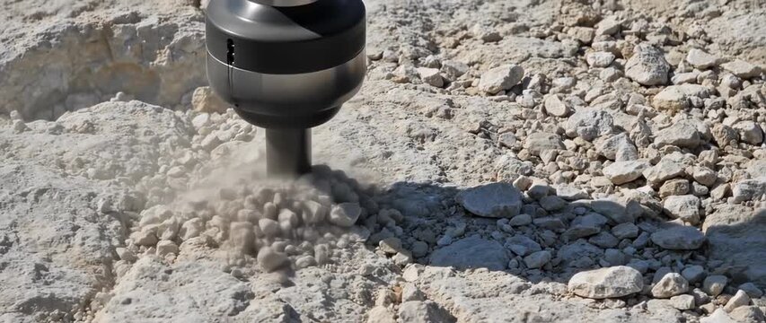 Rock drill punctuating gray rock