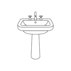 A Classic Pedestal Sink Depicted in a Clean Black and White Line Drawing Style for a Simple Bathroom Fixture Design