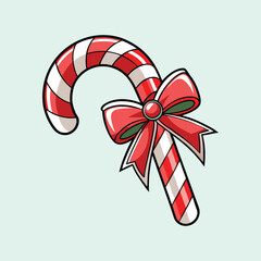 Festive Christmas Candy Cane with Bow Illustration for Holiday Greetings