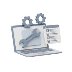 Light Blue Laptop with Wrench and Gear Icons for Technical Service