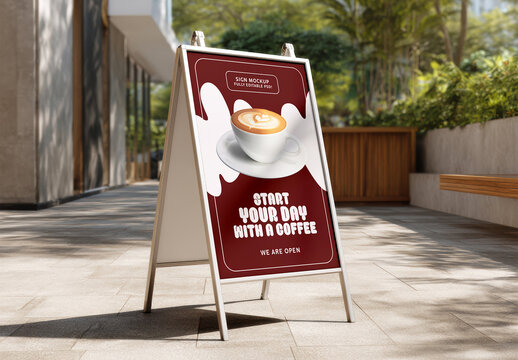 Outdoor Shop Sign Mockup on Urban Sidewalk