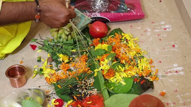 Authentic scene of a traditional Indian marriage vidhi, capturing sacred rituals performed around the holy fire (Agni) under a decorated mandap