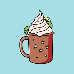 Whimsical Mug with Cream and Citrus Slices on a Light Blue Background