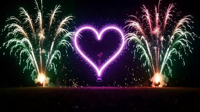 Celebrate 25 years with vibrant fireworks display and a glowing heart, perfect for anniversaries!