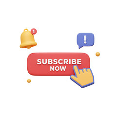 Subscribe Now Red Button with Yellow Hand and Notification Bell