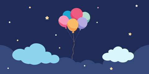 balloon bouquet in dreamy galaxy sky background