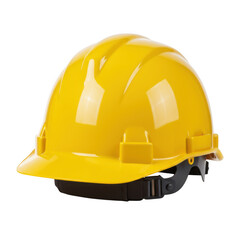 Fototapeta premium Bright yellow hard hat safety head protection equipment for construction and industrial work isolated on transparent background
