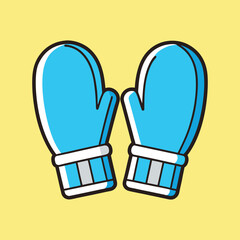 Illustration of a pair of light blue mittens against a yellow background