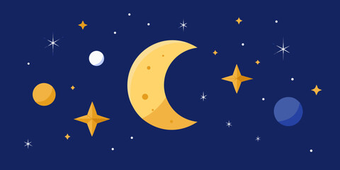 Fototapeta premium celestial birthday moon phases golden stars theme