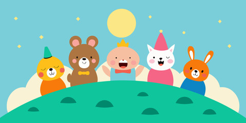Naklejka premium animal choir birthday singing hill cute party scene