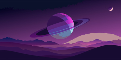 Abstract cosmic gradient banner with deep purple black and sparkling stars perfect for space themed advertisements and digital backgrounds