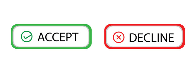 Accept & Decline Buttons – Colorful Agree and Disagree UI Buttons with Tick & Cross Vector + PNG