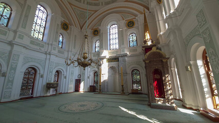 &lsquo;Istanbul, Turkey, 02.08.2025: A photograph taken inside the K&uuml;&ccedil;&uuml;k Mecidiye Mosque in Istanbul, built by Ottoman Sultan Abdulmecid.&rsquo;