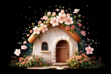 Cute Elf-style House Cute Elf-style Dwarf Cute Elf-style Flowers, Unique Cute Cartoon-style Look, Fairy-tale-style Look 
