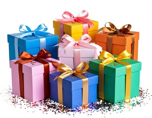 Colorful gift boxes arranged on confetti