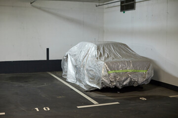 wrapped car in an underground parking space
