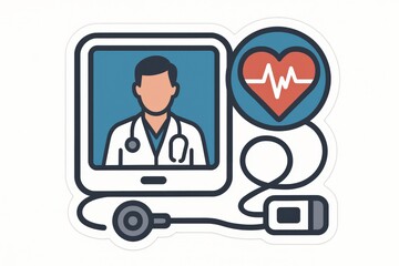 Obraz premium Engaging telemedicine concept illustrating a male physician in a digital consultation environment with a heart rate graphic representing modern healthcare technology advancements enhancing