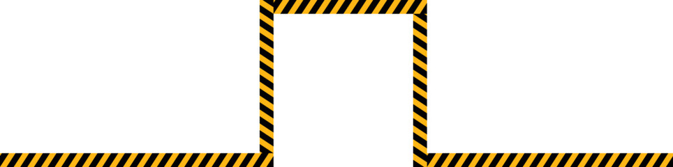A square shape emerging from a straight line with yellow and black diagonal lines.